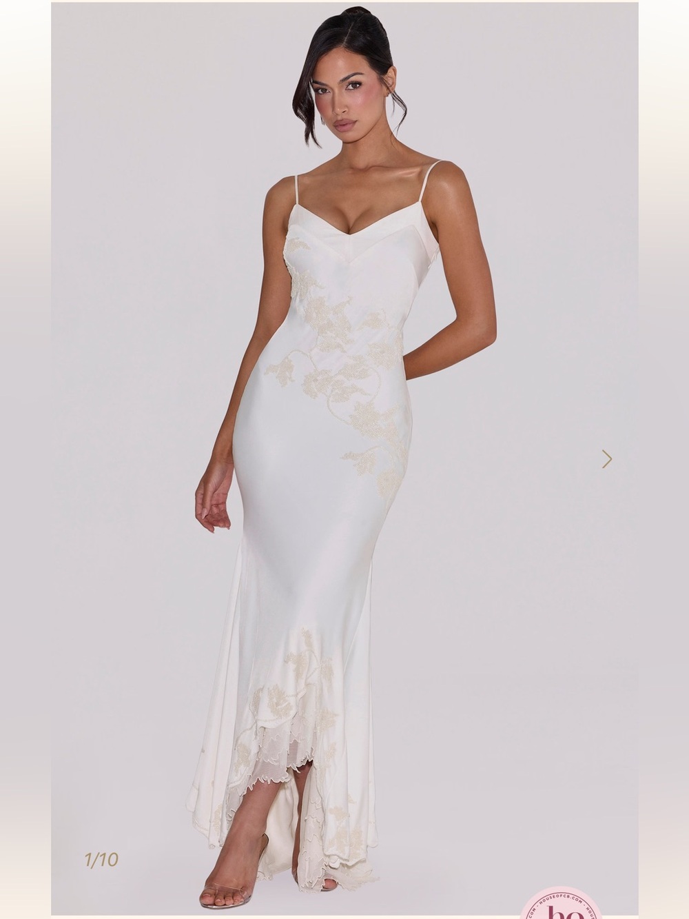 HOUSE OF CB Anastelle Vintage Ivory Satin Hand Beaded Embellished Maxi Dress